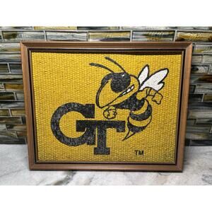 Vintage Georgia Tech GT Yellow Jackets Burlap Painted Framed Wall Art USA Made
